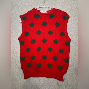 Jayson Younger Shetland Wool Sweater Vest Red Green Polka Dots Size L